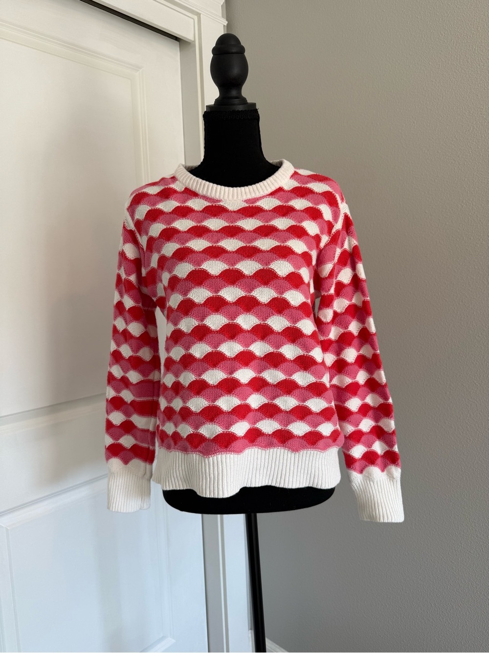 St. John's Bay Pink & White Scallop-Pattern Crewneck Sweater